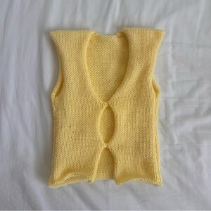 Handmade Knit Butter Yellow Open Vest Top